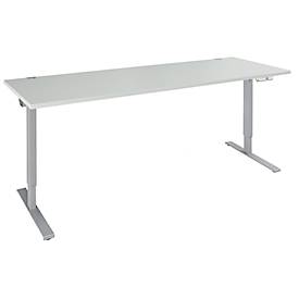 Schäfer Shop Genius Schreibtisch AERO FLEX, elektrisch höhenverstellbar, Rechteck, T-Fuß, B 2000 mm, lichtgrau/weißalu
