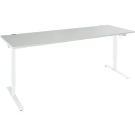 Schäfer Shop Genius Schreibtisch AERO FLEX, elektrisch höhenverstellbar, Rechteck, T-Fuß, B 2000 mm, lichtgrau/weißalu + Memorypanel