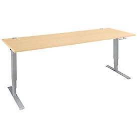 Schäfer Shop Genius Schreibtisch AERO FLEX, elektrisch höhenverstellbar, Rechteck, T-Fuß, B 2000 x T 800 x H 620-1280 mm, Ahorn/weißalu