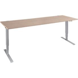 Schäfer Shop Genius Schreibtisch AERO FLEX, elektrisch höhenverstellbar, Rechteck, T-Fuß, B 2000 x T 800 x H 620-1280 mm, Eiche/weißalu + Memorypanel