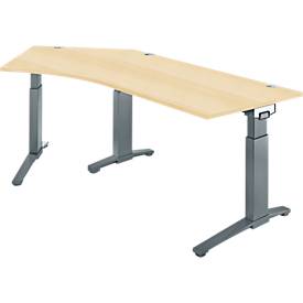 Schäfer Shop Genius Schreibtisch ERGOSTYLE S, 135°, C-Fuß Gestell, Ansatz links, manuell höhenverstellbar, melaminharzbeschichtet, B 2165 x T 800 x H 675-895 mm, Ahorn/anthrazit