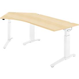 Schäfer Shop Genius Schreibtisch ERGOSTYLE S, 135°, C-Fuß Gestell, Ansatz links, manuell höhenverstellbar, melaminharzbeschichtet, B 2165 x T 800 x H 675-895 mm, Ahorn/weiß