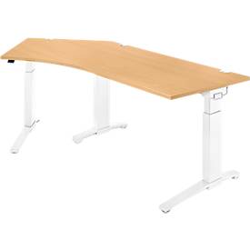 Schäfer Shop Genius Schreibtisch ERGOSTYLE S, 135°, C-Fuß Gestell, Ansatz links, manuell höhenverstellbar, melaminharzbeschichtet, B 2165 x T 800 x H 675-895 mm, Buche/weiß