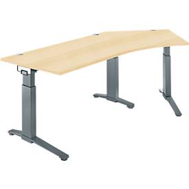 Schäfer Shop Genius Schreibtisch ERGOSTYLE S, 135°, C-Fuß Gestell, Ansatz rechts, manuell höhenverstellbar, melaminharzbeschichtet, B 2165 x T 800 x H 675-895 mm, Ahorn/anthrazit