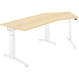 Schäfer Shop Genius Schreibtisch ERGOSTYLE S, 135°, C-Fuß Gestell, Ansatz rechts, manuell höhenverstellbar, melaminharzbeschichtet, B 2165 x T 800 x H 675-895 mm, Ahorn/weiß