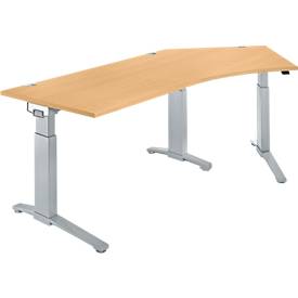 Schäfer Shop Genius Schreibtisch ERGOSTYLE S, 135°, C-Fuß Gestell, Ansatz rechts, manuell höhenverstellbar, melaminharzbeschichtet, B 2165 x T 800 x H 675-895 mm, Buche/weißaluminium