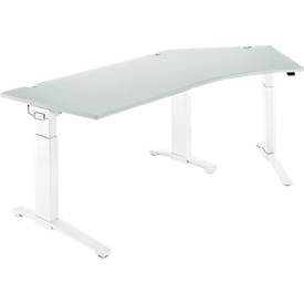 Schäfer Shop Genius Schreibtisch ERGOSTYLE S, 135°, C-Fuß Gestell, Ansatz rechts, manuell höhenverstellbar, melaminharzbeschichtet, B 2165 x T 800 x H 675-895 mm, lichtgrau/weiß