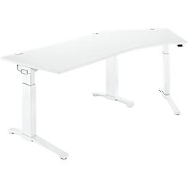 Schäfer Shop Genius Schreibtisch ERGOSTYLE S, 135°, C-Fuß Gestell, Ansatz rechts, manuell höhenverstellbar, melaminharzbeschichtet, B 2165 x T 800 x H 675-895 mm, weiß/weiß
