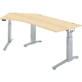 Schäfer Shop Genius Schreibtisch ERGOSTYLE S, 135°, einstufig, elektrisch höhenverstellbar, Ansatz links, C-Fuß, B 2165 x T 800 x H 715-1182 mm, inkl. Memory Master, Ahorn/weißaluminium