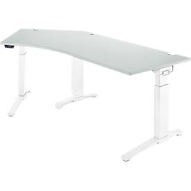 Schäfer Shop Genius Schreibtisch ERGOSTYLE S, 135°, einstufig, elektrisch höhenverstellbar, Ansatz links, C-Fuß, B 2165 x T 800 x H 715-1182 mm, inkl. Memory Master, lichtgrau/weiß