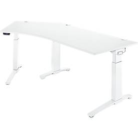 Schäfer Shop Genius Schreibtisch ERGOSTYLE S, 135°, einstufig, elektrisch höhenverstellbar, Ansatz links, C-Fuß, B 2165 x T 800 x H 715-1182 mm, inkl. Memory Master, weiß/weiß