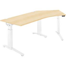 Schäfer Shop Genius Schreibtisch ERGOSTYLE S, 135°, einstufig, elektrisch höhenverstellbar, Ansatz rechts, C-Fuß, B 2165 x T 800 x H 715-1182 mm, inkl. Memory Master, Ahorn/weiß