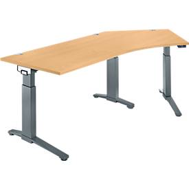 Schäfer Shop Genius Schreibtisch ERGOSTYLE S, 135°, einstufig, elektrisch höhenverstellbar, Ansatz rechts, C-Fuß, B 2165 x T 800 x H 715-1182 mm, inkl. Memory Master, Buche/anthrazit