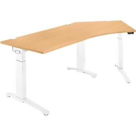 Schäfer Shop Genius Schreibtisch ERGOSTYLE S, 135°, einstufig, elektrisch höhenverstellbar, Ansatz rechts, C-Fuß, B 2165 x T 800 x H 715-1182 mm, inkl. Memory Master, Buche/weiß