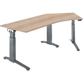 Schäfer Shop Genius Schreibtisch ERGOSTYLE S, 135°, einstufig, elektrisch höhenverstellbar, Ansatz rechts, C-Fuß, B 2165 x T 800 x H 715-1182 mm, inkl. Memory Master, Eiche/anthrazit