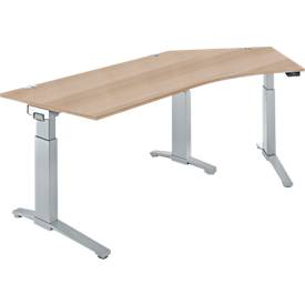 Schäfer Shop Genius Schreibtisch ERGOSTYLE S, 135°, einstufig, elektrisch höhenverstellbar, Ansatz rechts, C-Fuß, B 2165 x T 800 x H 715-1182 mm, inkl. Memory Master, Eiche/weißaluminium