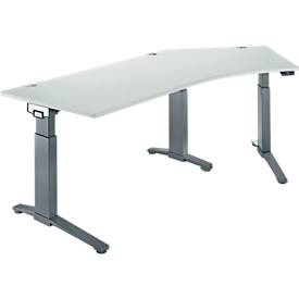 Schäfer Shop Genius Schreibtisch ERGOSTYLE S, 135°, einstufig, elektrisch höhenverstellbar, Ansatz rechts, C-Fuß, B 2165 x T 800 x H 715-1182 mm, inkl. Memory Master, lichtgrau/anthrazit