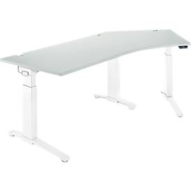 Schäfer Shop Genius Schreibtisch ERGOSTYLE S, 135°, einstufig, elektrisch höhenverstellbar, Ansatz rechts, C-Fuß, B 2165 x T 800 x H 715-1182 mm, inkl. Memory Master, lichtgrau/weiß