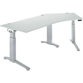 Schäfer Shop Genius Schreibtisch ERGOSTYLE S, 135°, einstufig, elektrisch höhenverstellbar, Ansatz rechts, C-Fuß, B 2165 x T 800 x H 715-1182 mm, inkl. Memory Master, lichtgrau/weißaluminium