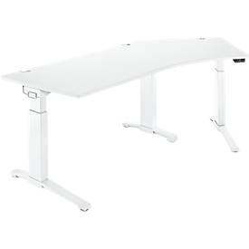 Schäfer Shop Genius Schreibtisch ERGOSTYLE S, 135°, einstufig, elektrisch höhenverstellbar, Ansatz rechts, C-Fuß, B 2165 x T 800 x H 715-1182 mm, inkl. Memory Master, weiß/weiß