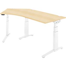 Schäfer Shop Genius Schreibtisch ERGOSTYLE S, 135°, elektrisch höhenverstellbar, Ansatz links, zweistufig, C-Fuß, B 2165 x T 800 x H 645-1305 mm, inkl. Memory Master, Ahorn/weiß