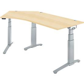 Schäfer Shop Genius Schreibtisch ERGOSTYLE S, 135°, elektrisch höhenverstellbar, Ansatz links, zweistufig, C-Fuß, B 2165 x T 800 x H 645-1305 mm, inkl. Memory Master, Ahorn/weißaluminium