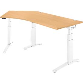 Schäfer Shop Genius Schreibtisch ERGOSTYLE S, 135°, elektrisch höhenverstellbar, Ansatz links, zweistufig, C-Fuß, B 2165 x T 800 x H 645-1305 mm, inkl. Memory Master, Buche/weiß