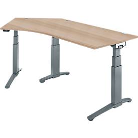 Schäfer Shop Genius Schreibtisch ERGOSTYLE S, 135°, elektrisch höhenverstellbar, Ansatz links, zweistufig, C-Fuß, B 2165 x T 800 x H 645-1305 mm, inkl. Memory Master, Eiche/anthrazit