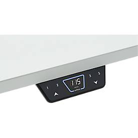 Schäfer Shop Genius Schreibtisch ERGOSTYLE S, 135°, elektrisch höhenverstellbar, Ansatz links, zweistufig, C-Fuß, B 2165 x T 800 x H 645-1305 mm, inkl. Memory Master, Eiche/weiß