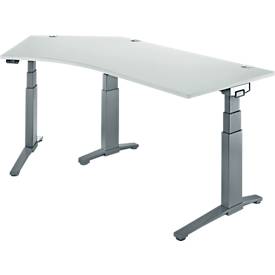 Schäfer Shop Genius Schreibtisch ERGOSTYLE S, 135°, elektrisch höhenverstellbar, Ansatz links, zweistufig, C-Fuß, B 2165 x T 800 x H 645-1305 mm, inkl. Memory Master, lichtgrau/anthrazit