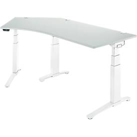 Schäfer Shop Genius Schreibtisch ERGOSTYLE S, 135°, elektrisch höhenverstellbar, Ansatz links, zweistufig, C-Fuß, B 2165 x T 800 x H 645-1305 mm, inkl. Memory Master, lichtgrau/weiß
