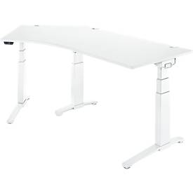 Schäfer Shop Genius Schreibtisch ERGOSTYLE S, 135°, elektrisch höhenverstellbar, Ansatz links, zweistufig, C-Fuß, B 2165 x T 800 x H 645-1305 mm, inkl. Memory Master, weiß/weiß