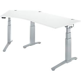 Schäfer Shop Genius Schreibtisch ERGOSTYLE S, 135°, elektrisch höhenverstellbar, Ansatz links, zweistufig, C-Fuß, B 2165 x T 800 x H 645-1305 mm, inkl. Memory Master, weiß/weißaluminium
