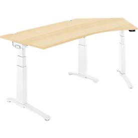 Schäfer Shop Genius Schreibtisch ERGOSTYLE S, 135°, elektrisch höhenverstellbar, Ansatz rechts, zweistufig, C-Fuß, B 2165 x T 800 x H 645-1305 mm, inkl. Memory Master, Ahorn/weiß