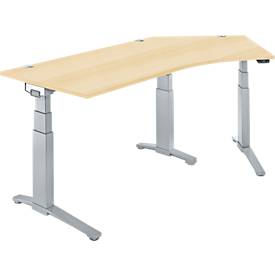 Schäfer Shop Genius Schreibtisch ERGOSTYLE S, 135°, elektrisch höhenverstellbar, Ansatz rechts, zweistufig, C-Fuß, B 2165 x T 800 x H 645-1305 mm, inkl. Memory Master, Ahorn/weißaluminium
