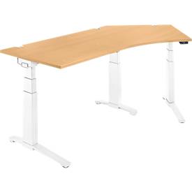 Schäfer Shop Genius Schreibtisch ERGOSTYLE S, 135°, elektrisch höhenverstellbar, Ansatz rechts, zweistufig, C-Fuß, B 2165 x T 800 x H 645-1305 mm, inkl. Memory Master, Buche/weiß