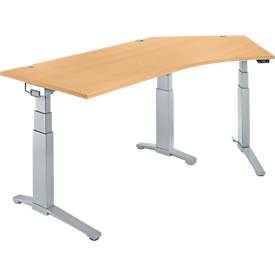 Schäfer Shop Genius Schreibtisch ERGOSTYLE S, 135°, elektrisch höhenverstellbar, Ansatz rechts, zweistufig, C-Fuß, B 2165 x T 800 x H 645-1305 mm, inkl. Memory Master, Buche/weißaluminium