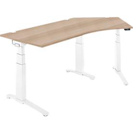Schäfer Shop Genius Schreibtisch ERGOSTYLE S, 135°, elektrisch höhenverstellbar, Ansatz rechts, zweistufig, C-Fuß, B 2165 x T 800 x H 645-1305 mm, inkl. Memory Master, Eiche/weiß