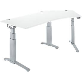Schäfer Shop Genius Schreibtisch ERGOSTYLE S, 135°, elektrisch höhenverstellbar, Ansatz rechts, zweistufig, C-Fuß, B 2165 x T 800 x H 645-1305 mm, inkl. Memory Master, weiß/weißaluminium