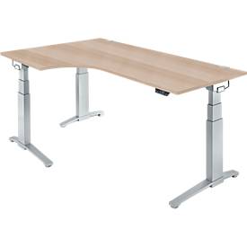 Schäfer Shop Genius Schreibtisch ERGOSTYLE S, 90°, Ansatz links, elektrisch höhenverstellbar, C-Fuß, zweistufig, B 2000 x T 800 x H 645-1305 mm, inkl. Memory Master, Eiche/weißaluminium