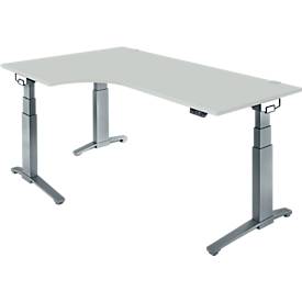Schäfer Shop Genius Schreibtisch ERGOSTYLE S, 90°, Ansatz links, elektrisch höhenverstellbar, C-Fuß, zweistufig, B 2000 x T 800 x H 645-1305 mm, inkl. Memory Master, lichtgrau/anthrazit