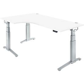 Schäfer Shop Genius Schreibtisch ERGOSTYLE S, 90°, Ansatz links, elektrisch höhenverstellbar, C-Fuß, zweistufig, B 2000 x T 800 x H 645-1305 mm, inkl. Memory Master, weiß/weißaluminium