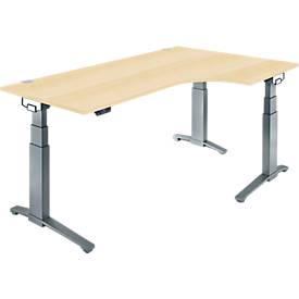 Schäfer Shop Genius Schreibtisch ERGOSTYLE S, 90°, Ansatz rechts, elektrisch höhenverstellbar, C-Fuß, zweistufig, B 2000 x T 800 x H 645-1305 mm, inkl. Memory Master, Ahorn/anthrazit