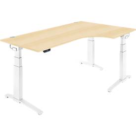Schäfer Shop Genius Schreibtisch ERGOSTYLE S, 90°, Ansatz rechts, elektrisch höhenverstellbar, C-Fuß, zweistufig, B 2000 x T 800 x H 645-1305 mm, inkl. Memory Master, Ahorn/weiß