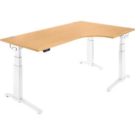 Schäfer Shop Genius Schreibtisch ERGOSTYLE S, 90°, Ansatz rechts, elektrisch höhenverstellbar, C-Fuß, zweistufig, B 2000 x T 800 x H 645-1305 mm, inkl. Memory Master, Buche/weiß