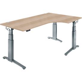 Schäfer Shop Genius Schreibtisch ERGOSTYLE S, 90°, Ansatz rechts, elektrisch höhenverstellbar, C-Fuß, zweistufig, B 2000 x T 800 x H 645-1305 mm, inkl. Memory Master, Eiche/anthrazit