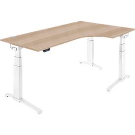 Schäfer Shop Genius Schreibtisch ERGOSTYLE S, 90°, Ansatz rechts, elektrisch höhenverstellbar, C-Fuß, zweistufig, B 2000 x T 800 x H 645-1305 mm, inkl. Memory Master, Eiche/weiß