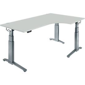 Schäfer Shop Genius Schreibtisch ERGOSTYLE S, 90°, Ansatz rechts, elektrisch höhenverstellbar, C-Fuß, zweistufig, B 2000 x T 800 x H 645-1305 mm, inkl. Memory Master, lichtgrau/anthrazit