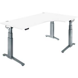 Schäfer Shop Genius Schreibtisch ERGOSTYLE S, 90°, Ansatz rechts, elektrisch höhenverstellbar, C-Fuß, zweistufig, B 2000 x T 800 x H 645-1305 mm, inkl. Memory Master, weiß/anthrazit