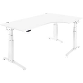 Schäfer Shop Genius Schreibtisch ERGOSTYLE S, 90°, Ansatz rechts, elektrisch höhenverstellbar, C-Fuß, zweistufig, B 2000 x T 800 x H 645-1305 mm, inkl. Memory Master, weiß/weiß